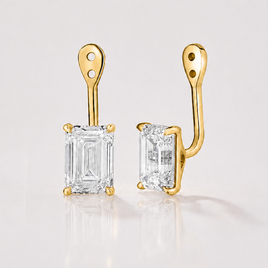 emerald-cut lab-grown diamond earring jackets in 14k yellow gold