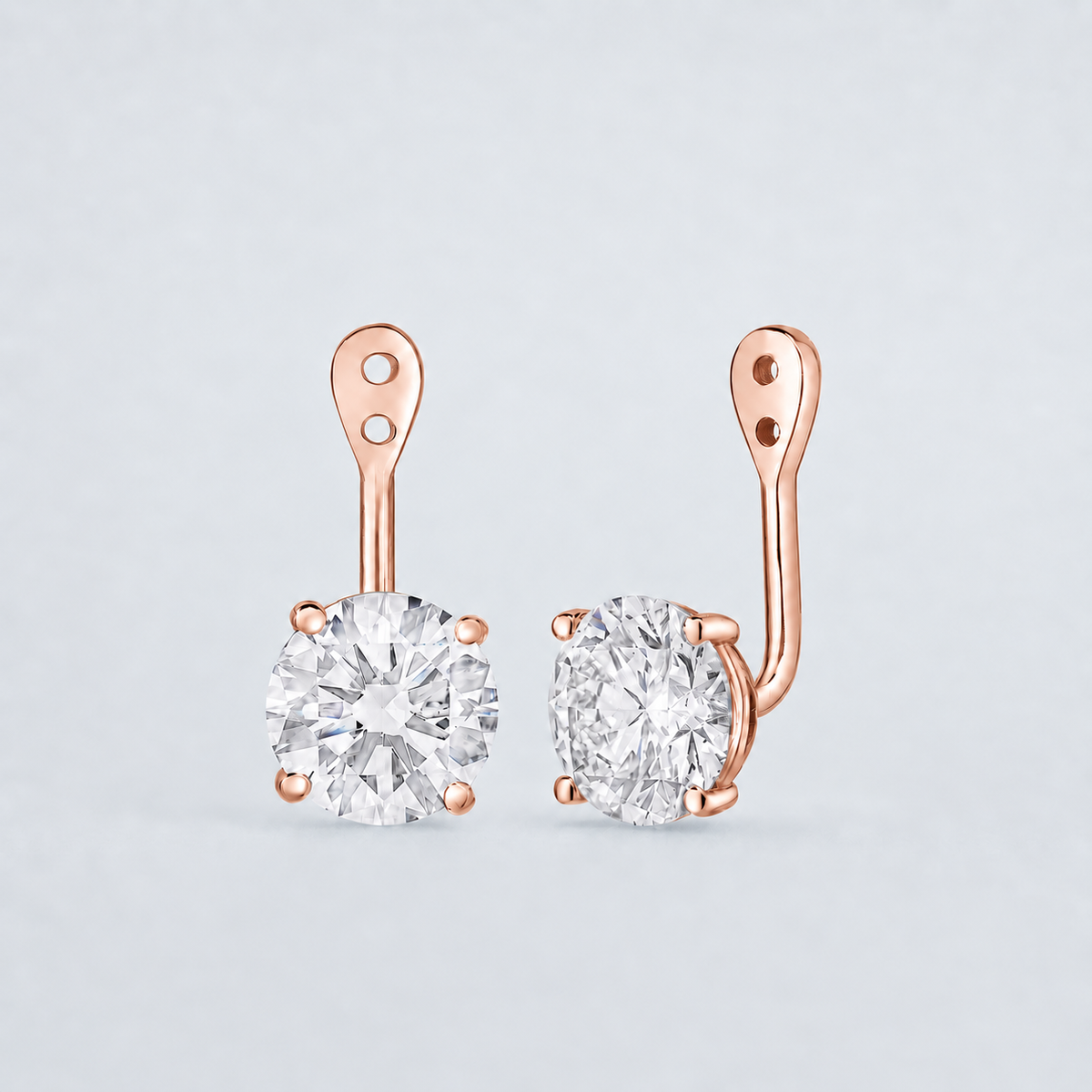 4 carat round lab-grown diamond earring jackets in 14K rose gold with adjustable two-hole drops