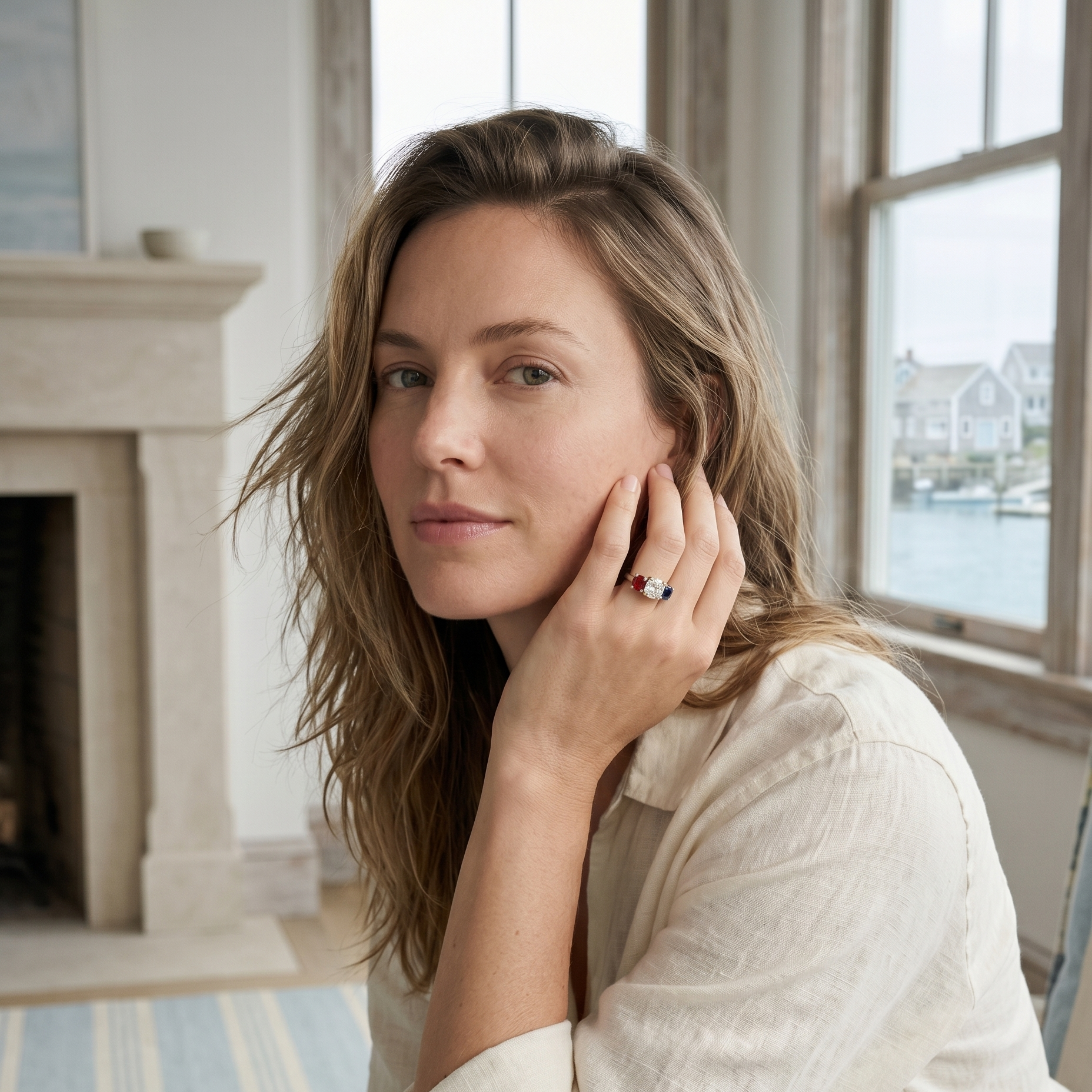 woman wearing America 250 jewelry.