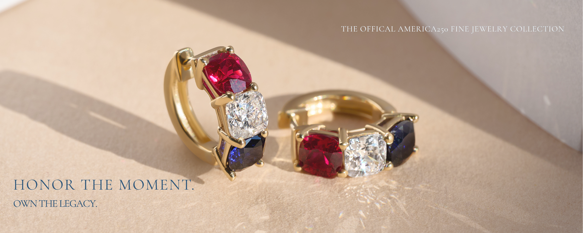 America 250 official jewelry collection by cove fine jewelry for the 250th anniversary of the US.