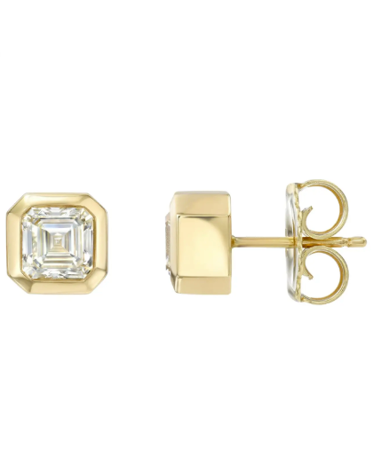 Emerald Cut Lab Grown Diamond Stud Bezel Earrings