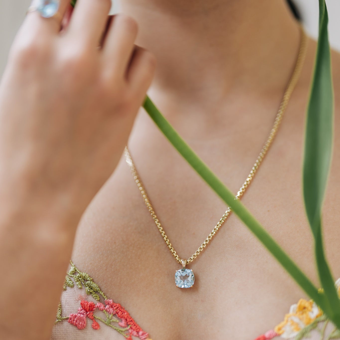 Box Chain with blue pendant