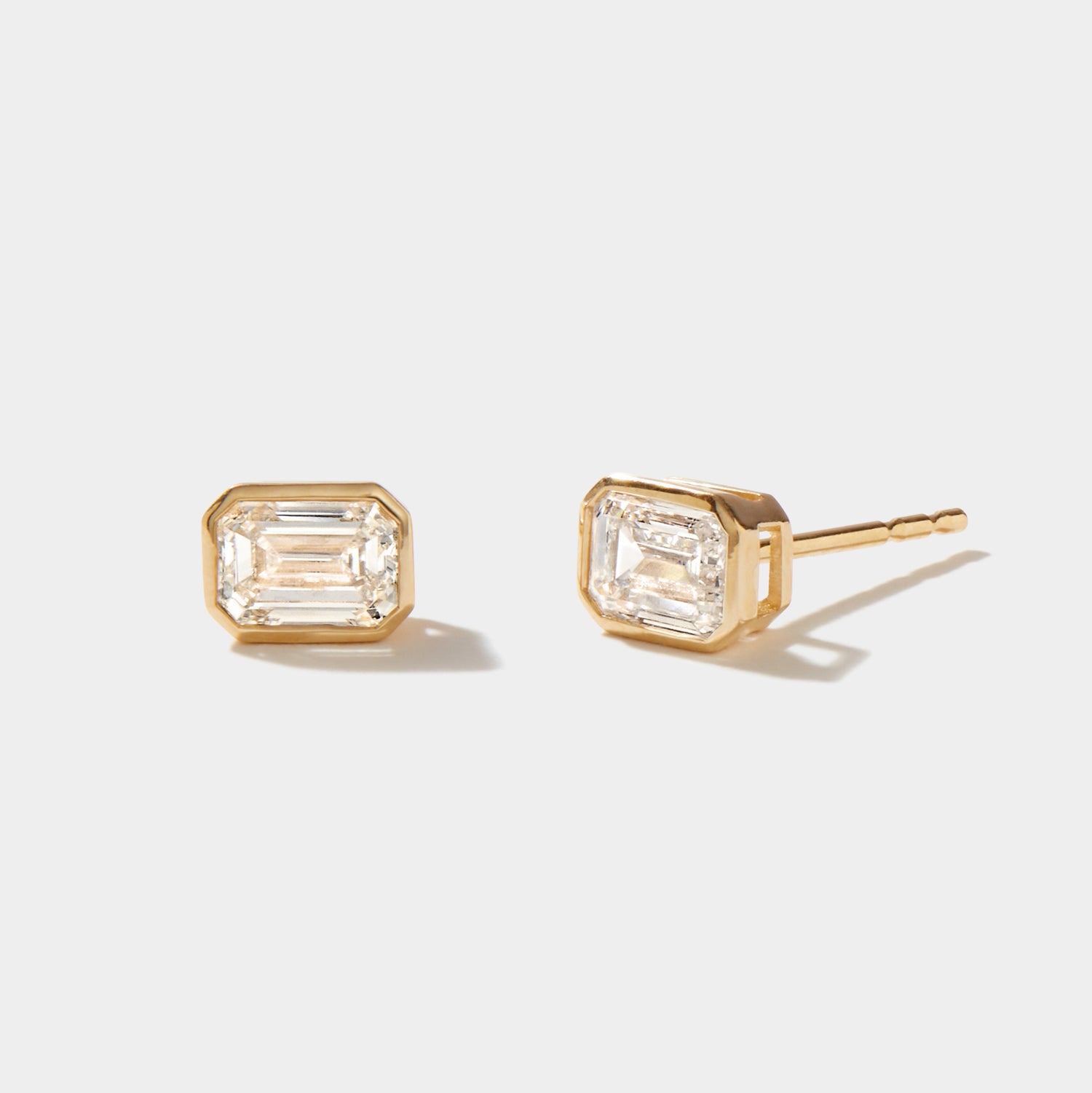 Emerald Cut Lab Grown Diamond Stud Bezel Earrings