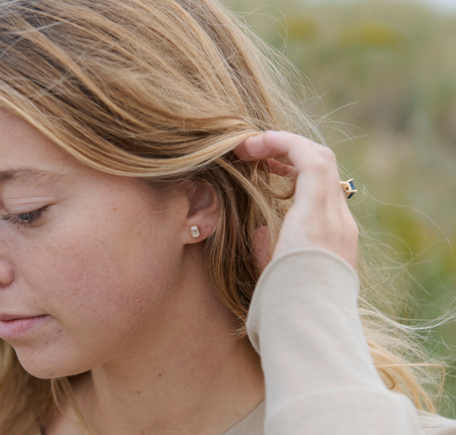 Emerald Cut Lab Grown Diamond Stud Bezel Earrings