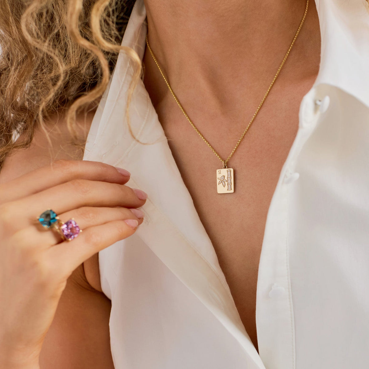 Mahjong Charm on a model