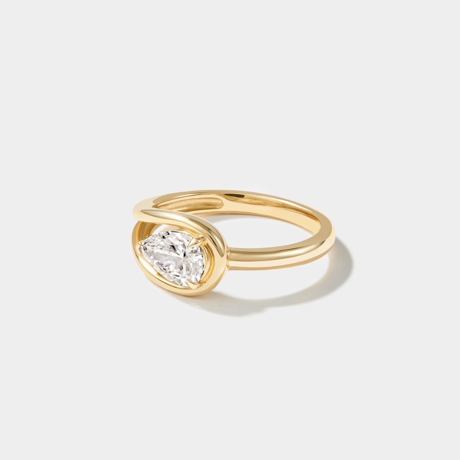 East-west set pear lab grown diamond engagement ring in 14k yellow gold