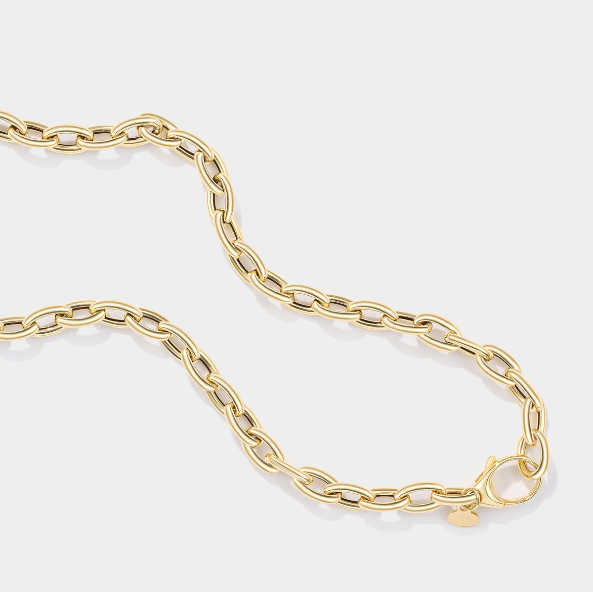 14k Gold Oval Rolo Charm Necklace with Pear-Shaped Clasp Charm Lock Rolo Chain