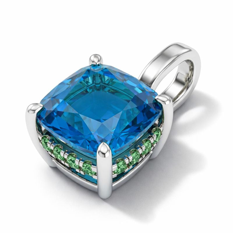 Hydrangea Pendant | 14k London Blue topaz and Lab Grown Green Diamonds