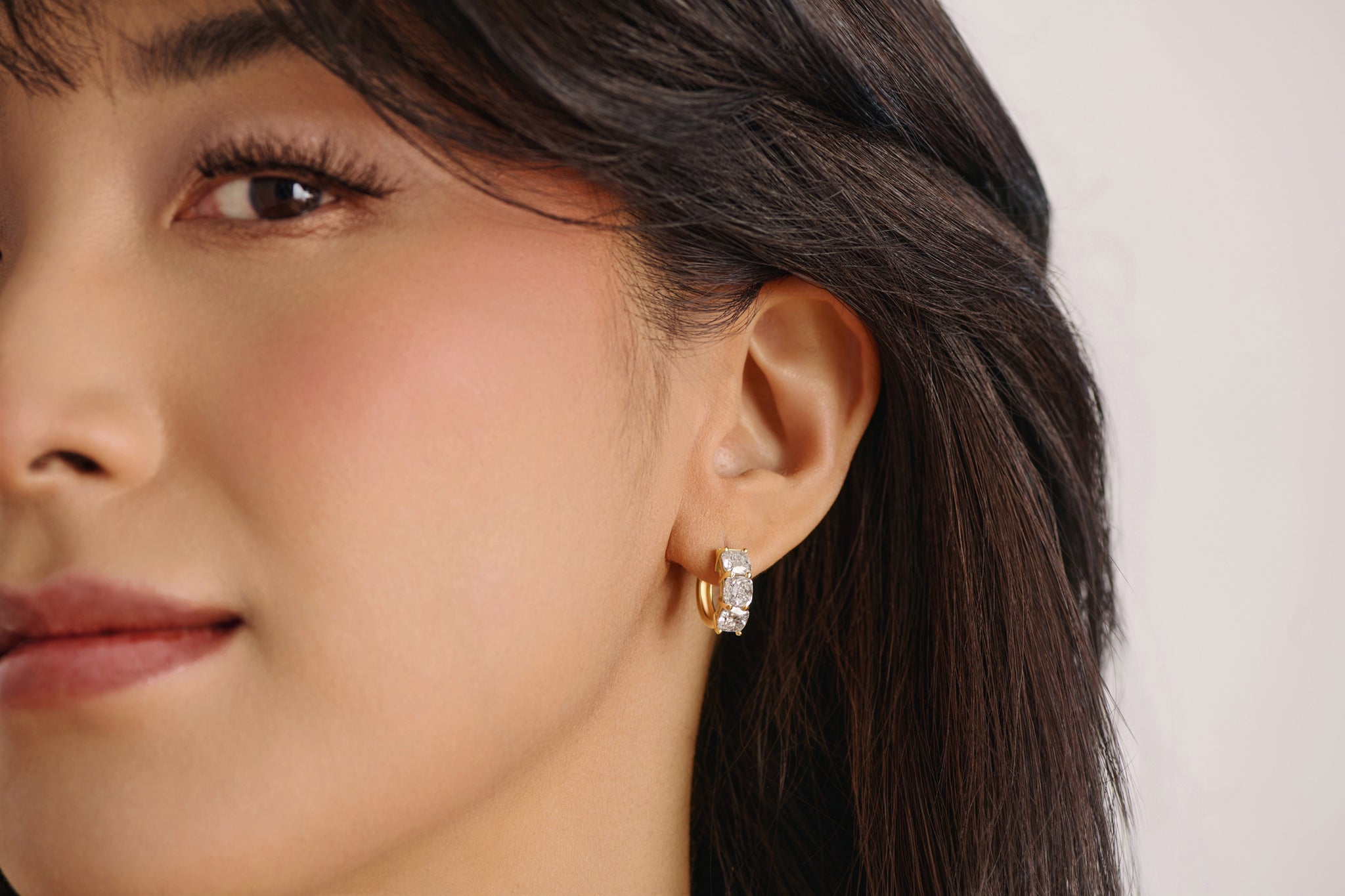 cushion cut lab grown diamond hoop earrings in solid 14k gold