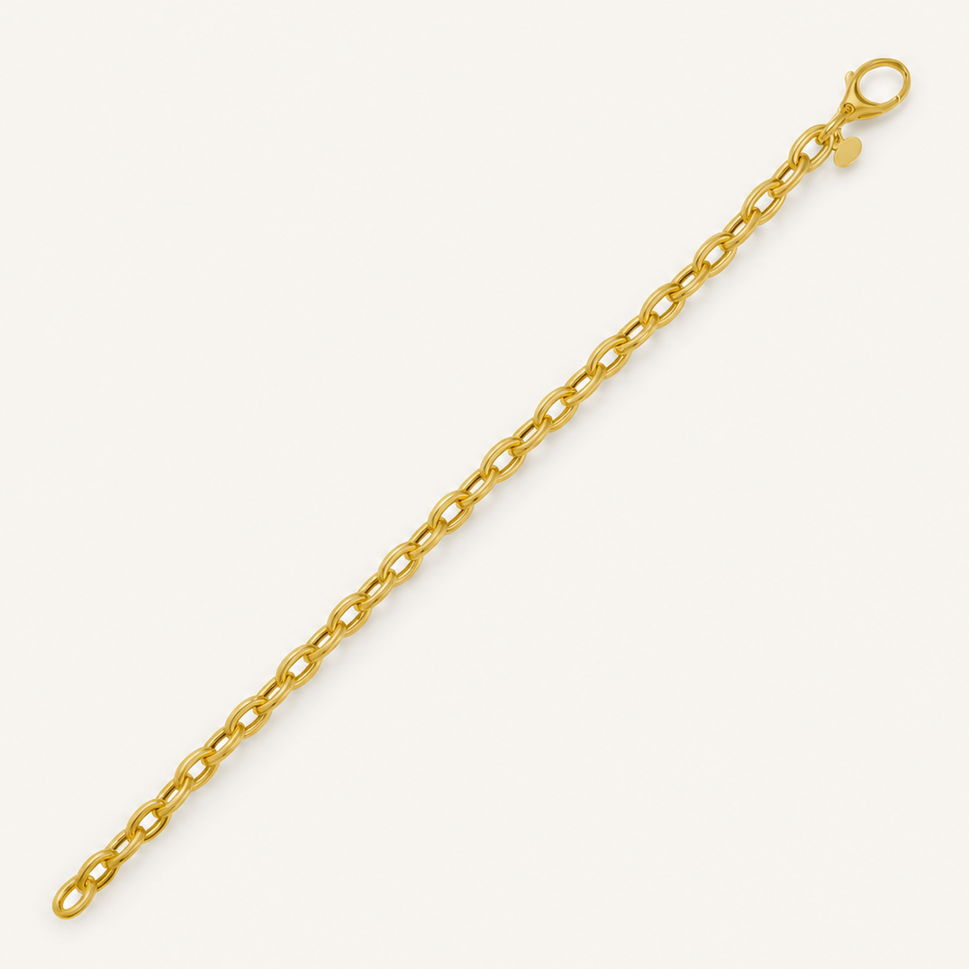Polished 14k gold oval link necklace with oversized pear-shaped lobster clasp