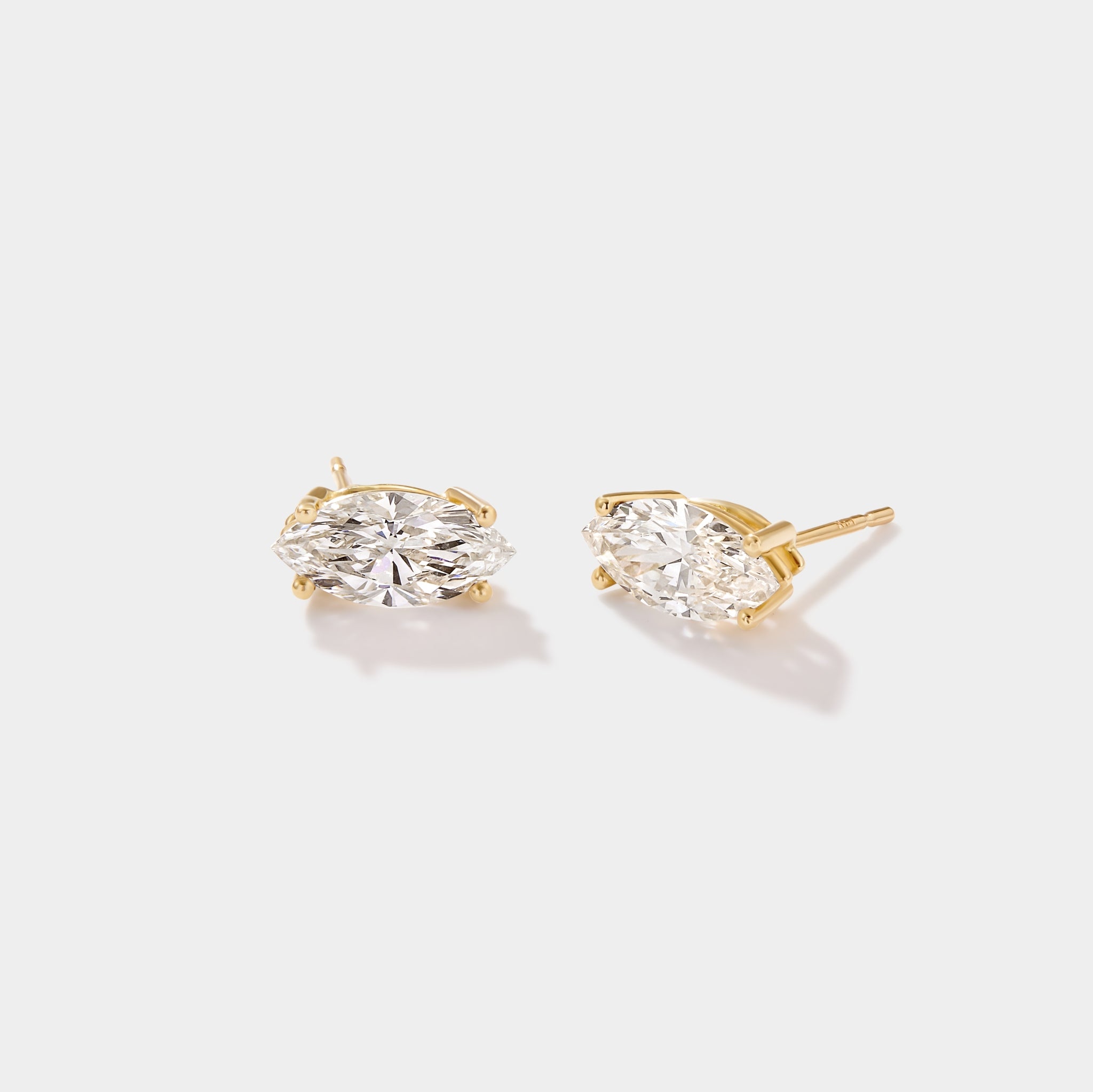 Marquise lab-grown diamond stud earrings set east-west in 14k gold