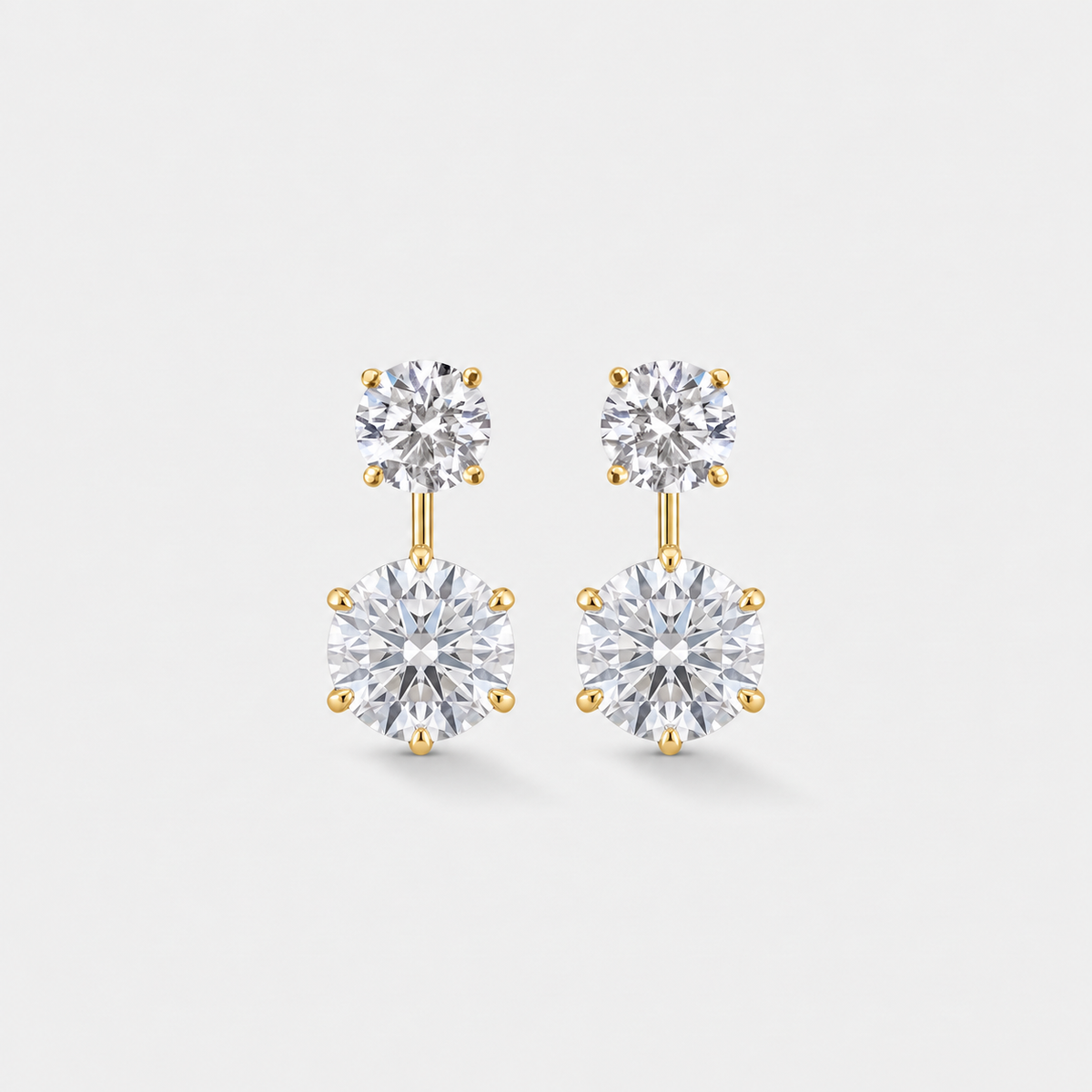 Round-cut lab-grown diamond drop ear jackets in polished 14k yellow gold.