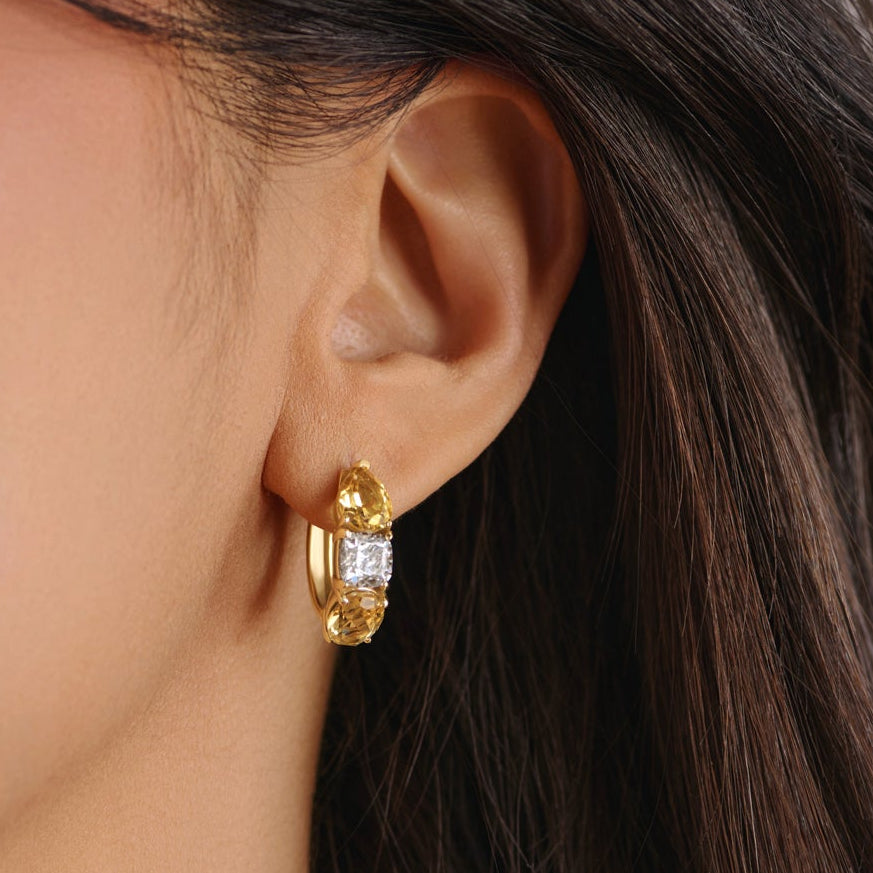 Citrine and diamond earrings inspired by Watch Hill Rhode Island coast capturing golden summer light in fine jewelry