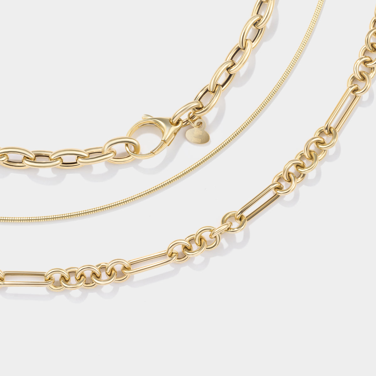 14k Gold Oval Rolo Charm Necklace with Pear-Shaped Clasp Charm Lock Rolo Chain