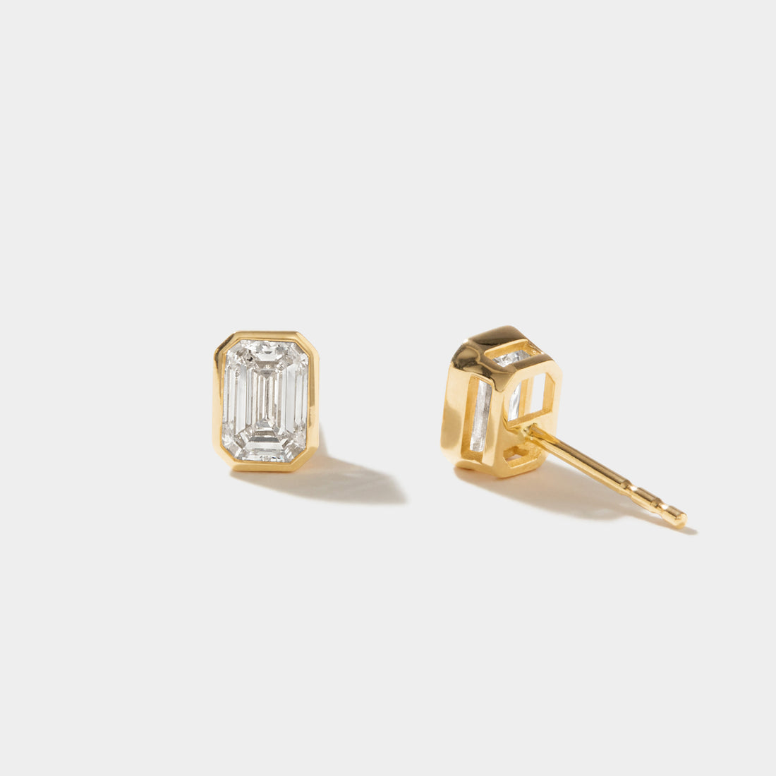 Emerald-Cut Lab-Grown Diamond Bezel Stud Earrings