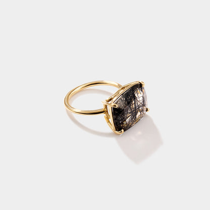 Tourmalated Quartz Statement Ring in 14k Gold | Signature Ring II