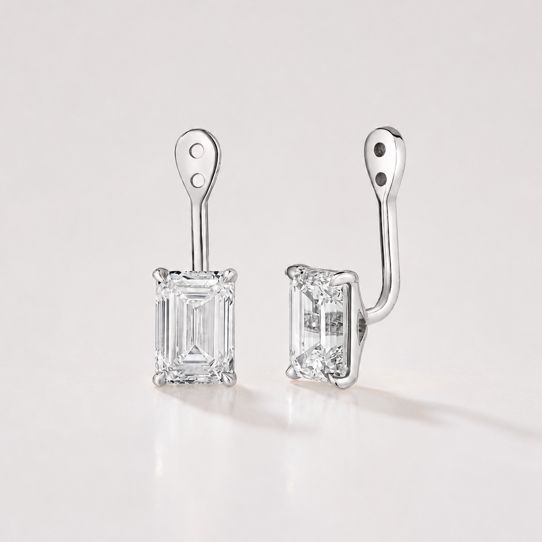 emerald-cut lab-grown diamond earring jackets in 14k white gold