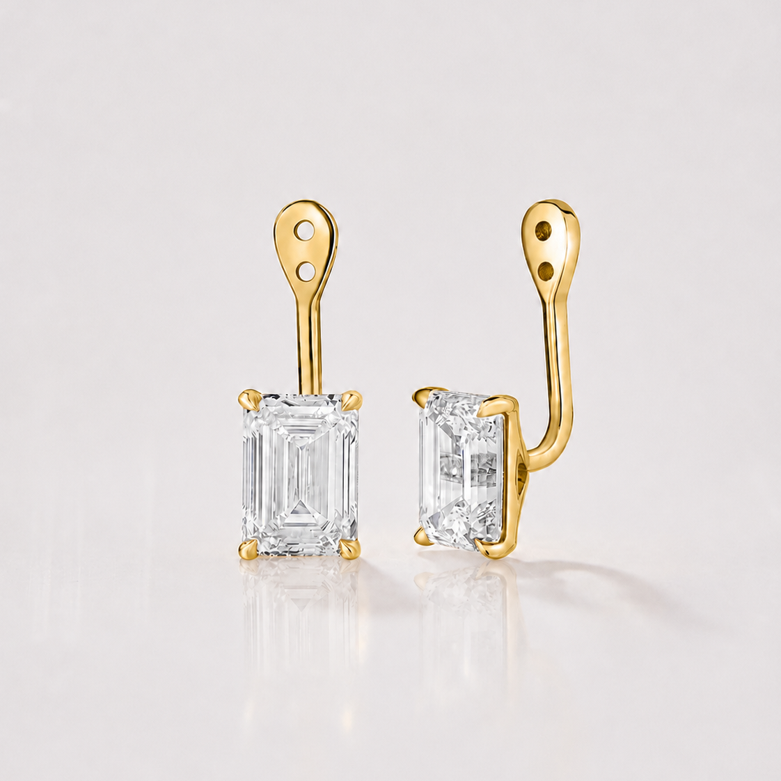 emerald-cut lab-grown diamond earring jackets in 14k yellow gold