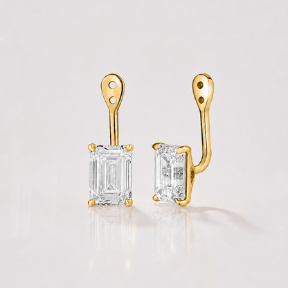 emerald-cut lab-grown diamond earring jackets in 14k yellow gold