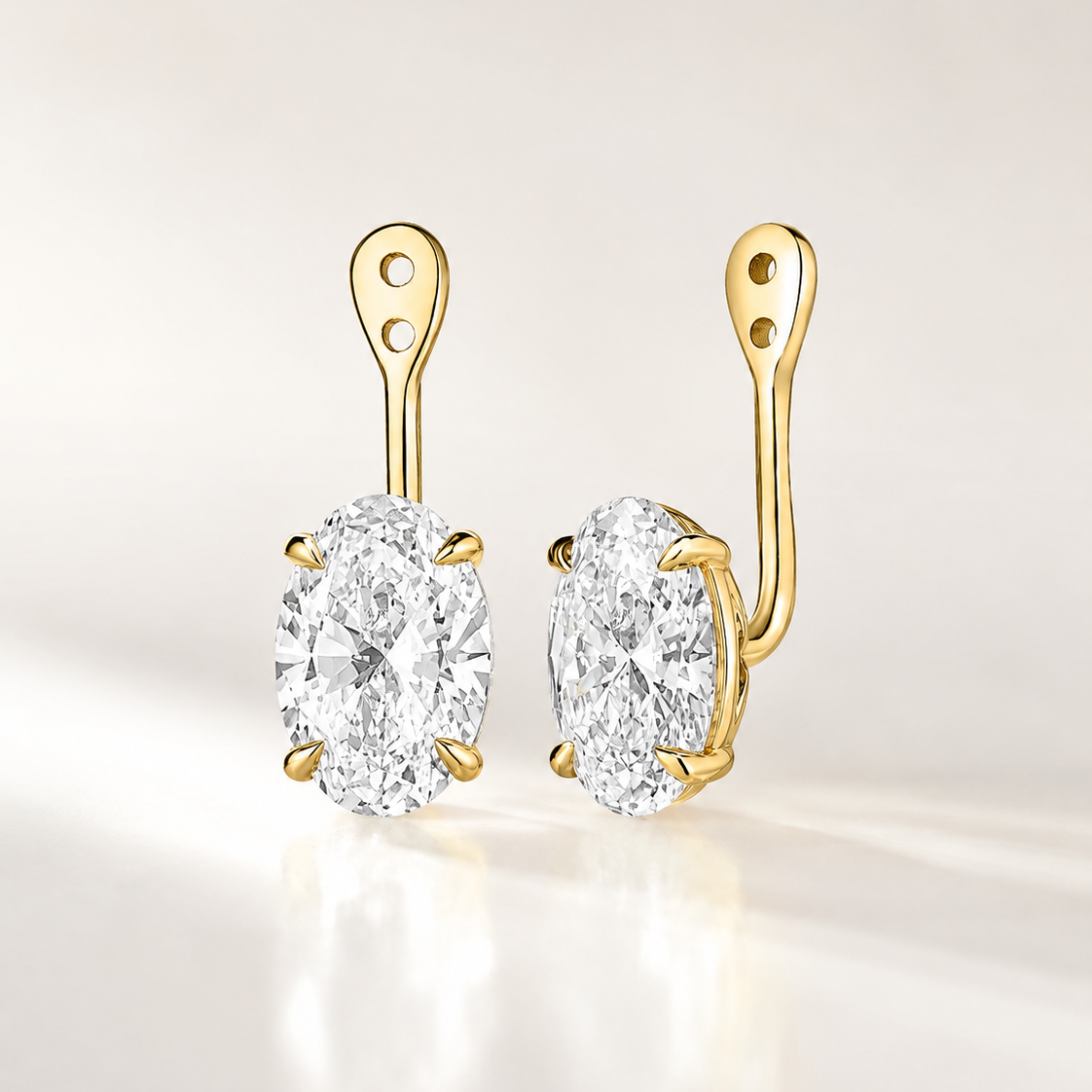 oval lab-grown diamond earring jackets in 14k yellow gold