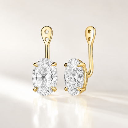 oval lab-grown diamond earring jackets in 14k yellow gold