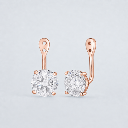 4 carat round lab-grown diamond earring jackets in 14K rose gold with adjustable two-hole drops