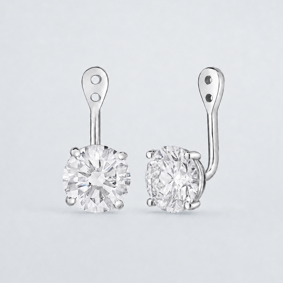 4 carat total weight round lab-grown diamond earring jackets in 14k white gold