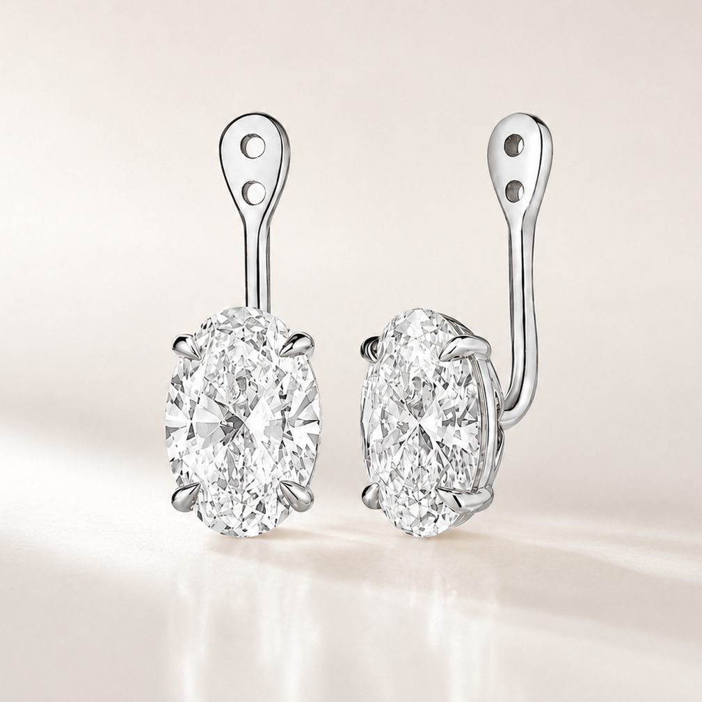 oval lab-grown diamond earring jackets in 14k white gold