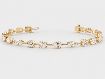 mixed-shape lab-grown diamond tennis bracelet with oval, marquise, pear and round diamonds in solid 14k gold 5 carats

