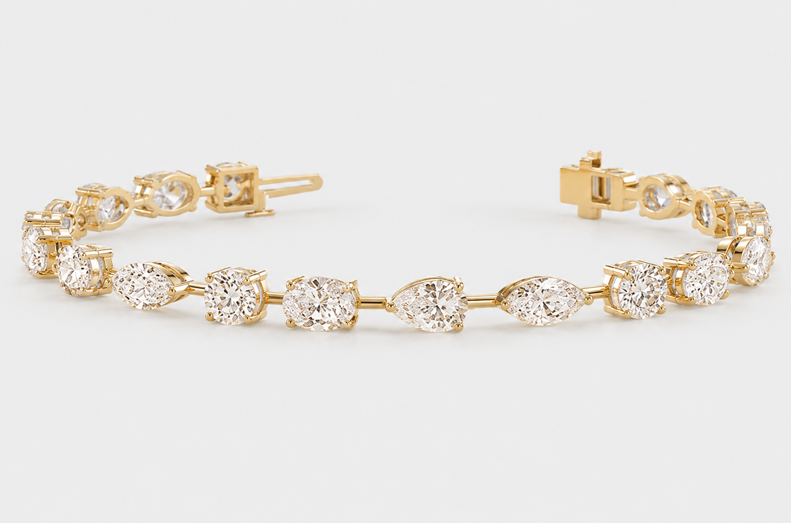8 carat lab-grown diamond tennis bracelet with oval, marquise, pear and round diamonds in 14k white gold