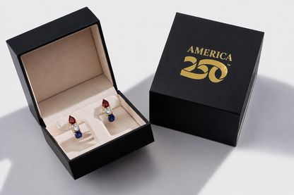Official America250™ jewelry gift box featuring licensed fine jewelry commemorating America&