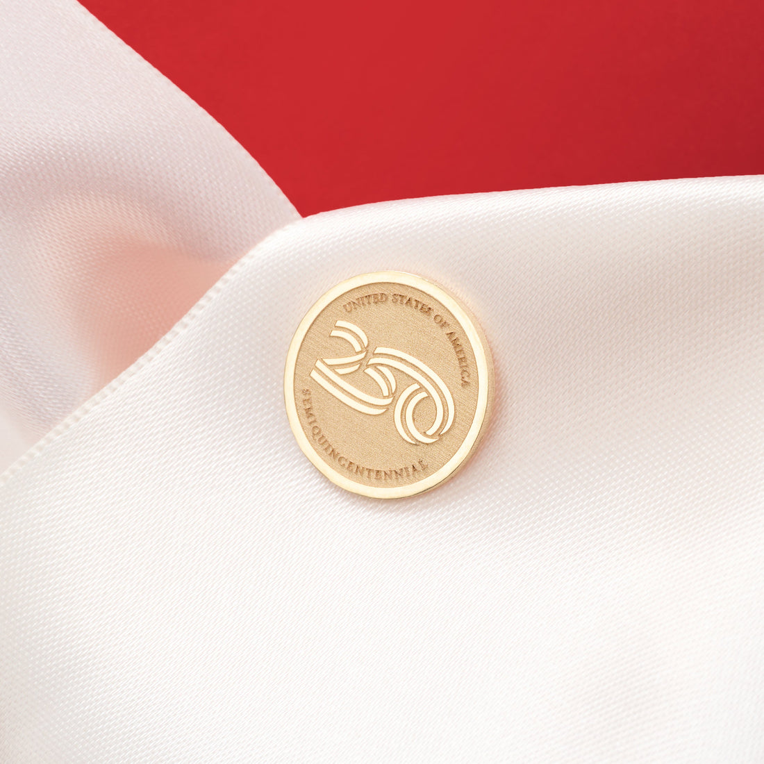 Luxury America 250 commemorative lapel pin celebrating the United States Semiquincentennial, handcrafted in solid 14K gold with diamonds by an Official America250™ Licensee.