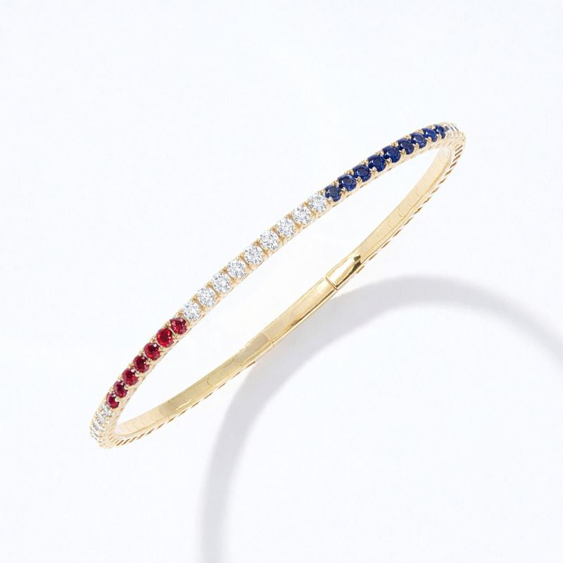 Liberty Tricolor Diamond, Ruby &amp; Sapphire Bangle Bracelet | American-Made Fine Jewelry