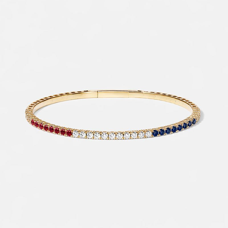 Liberty Tricolor Diamond, Ruby &amp; Sapphire Bangle Bracelet | American-Made Fine Jewelry