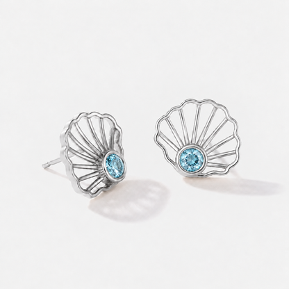 Bayside Scallop Aquamarine Stud Earrings | 14K Gold