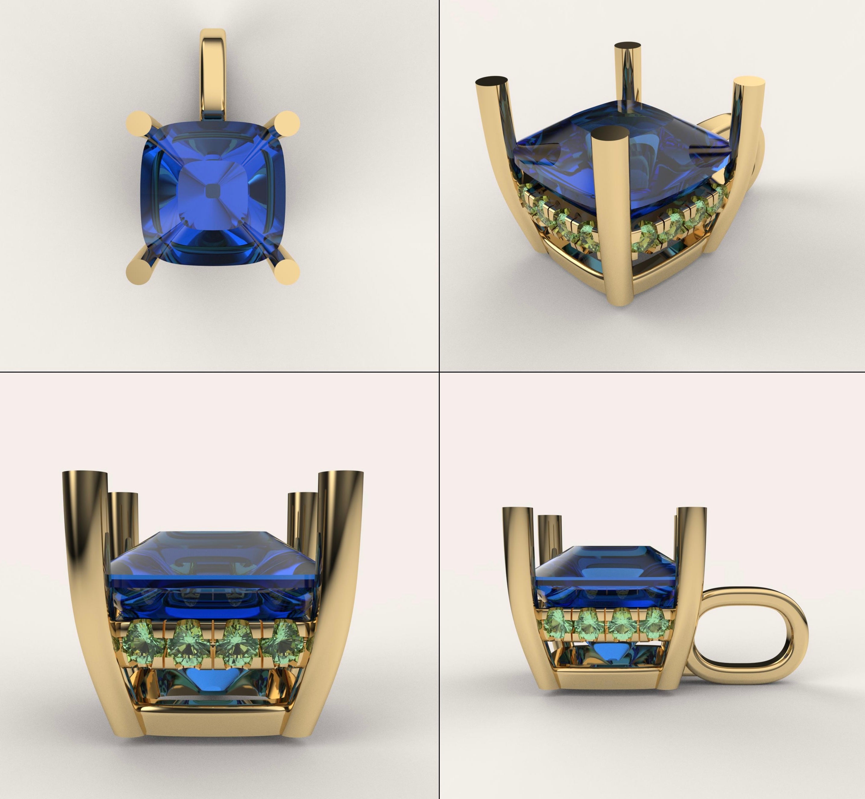 Wequassett-Inspired Pendant | 14k London Blue topaz and Lab Grown Green Diamonds