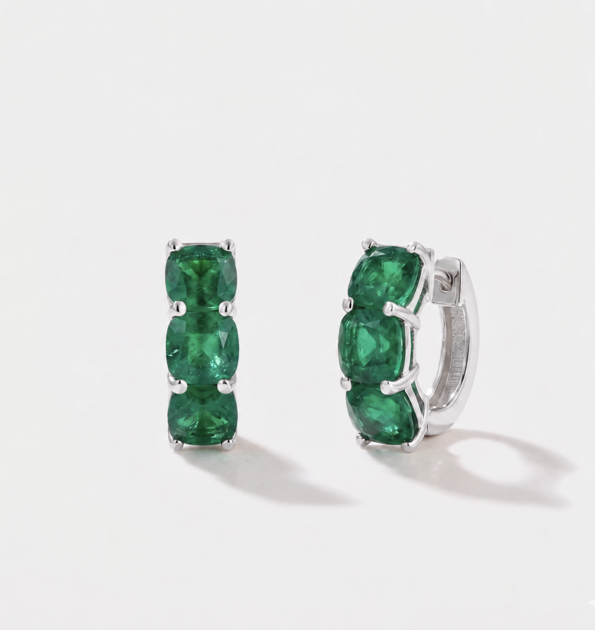 Ebb Tide Cushion Cut Emerald Hoop Earrings