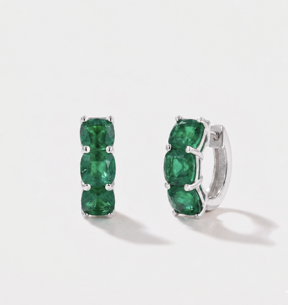 Ebb Tide Cushion Cut Emerald Hoop Earrings