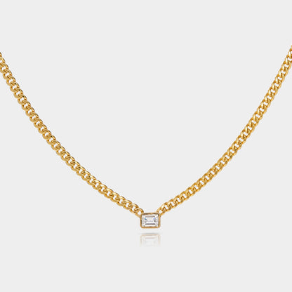 a east west set lab grown diamond on a baby cuban chain. 