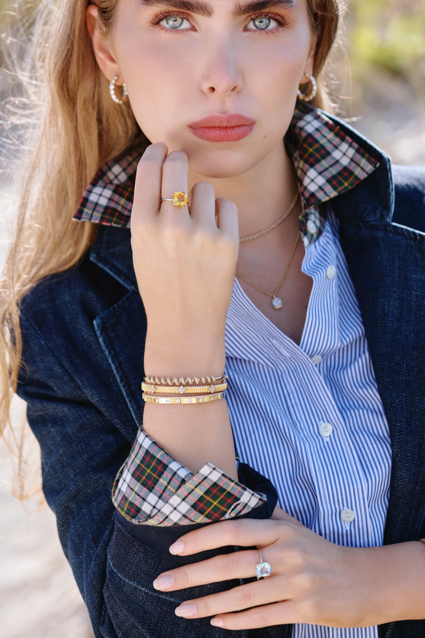 Woman wearing gold bracelets