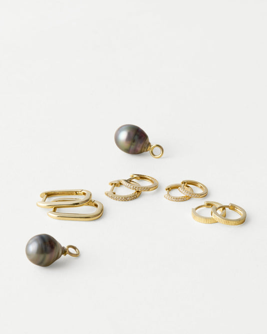 Solid 14k Gold Huggie Hoops Interchangeable Pearls