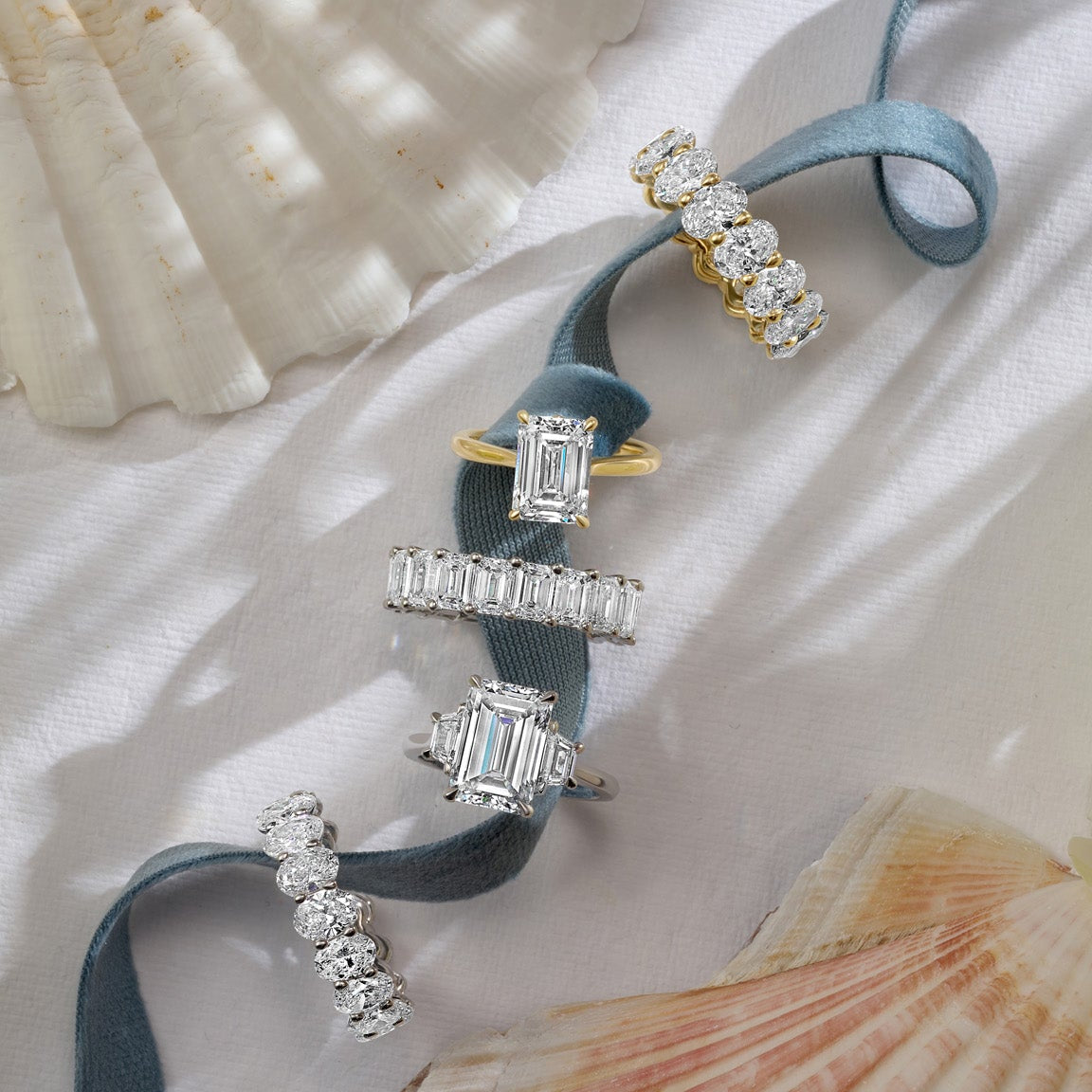 Lab Grown Diamond and Eternity Bands stacked.
