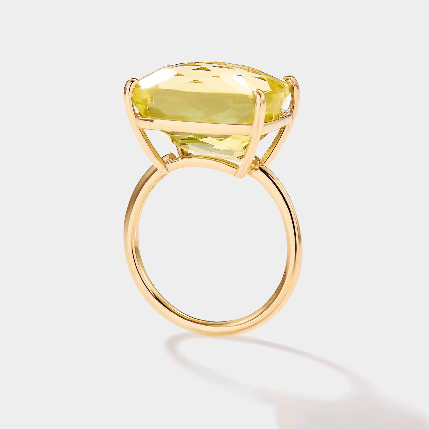 Lime quartz statement ring in solid 14k gold with large cushion cut green gemstone