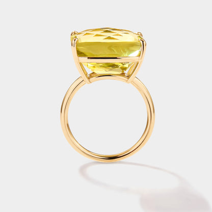Side profile of lime quartz signature ring with large green gemstone