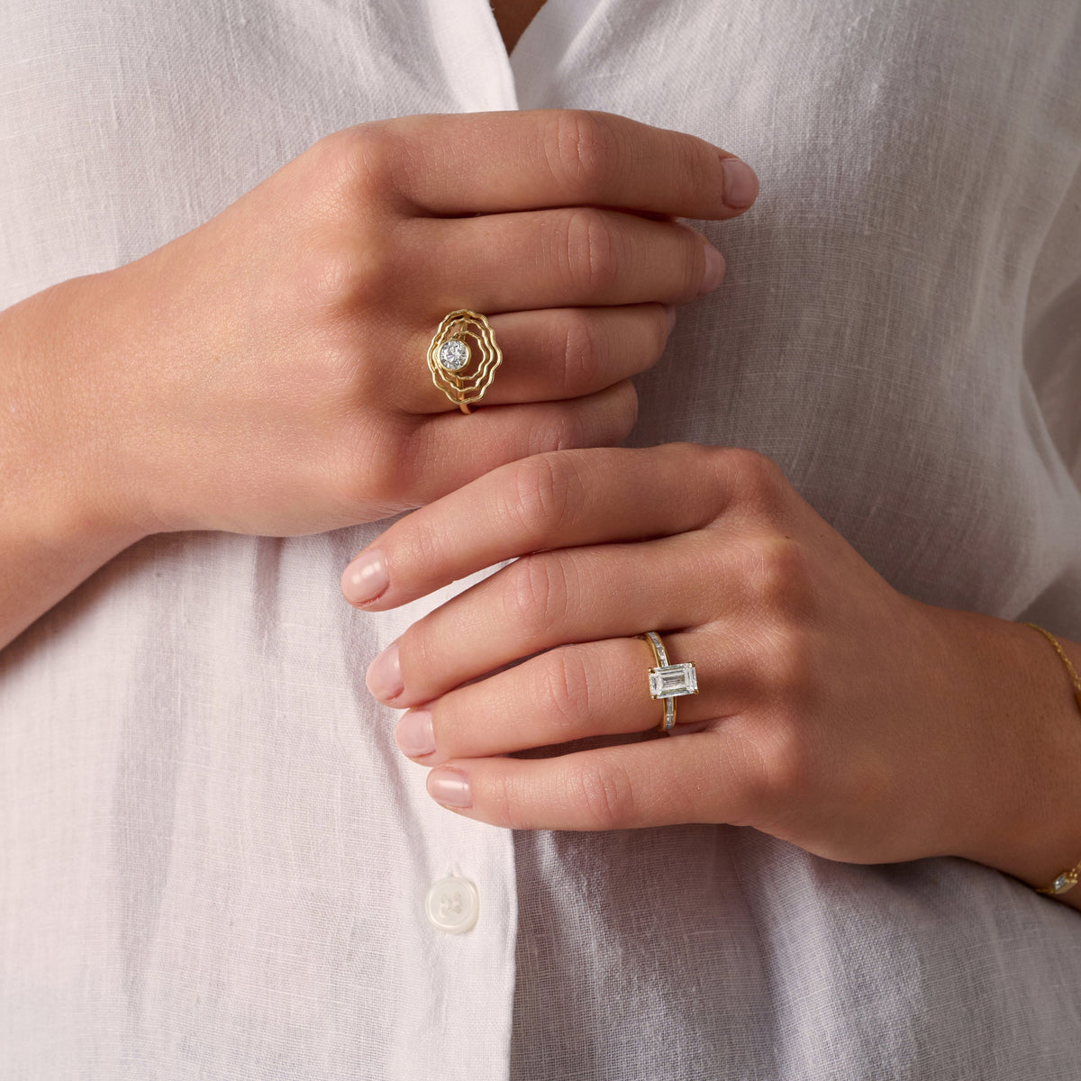 14k gold oyster shell jewelry bezel-set lab-grown diamonds, inspired by Wellfleet and Eastham, Cape Cod.