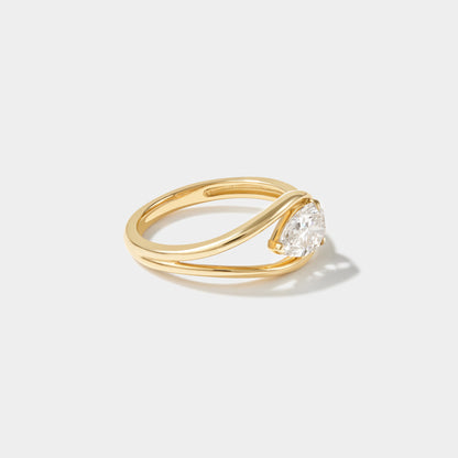 East-west set pear lab grown diamond engagement ring in 14k yellow gold