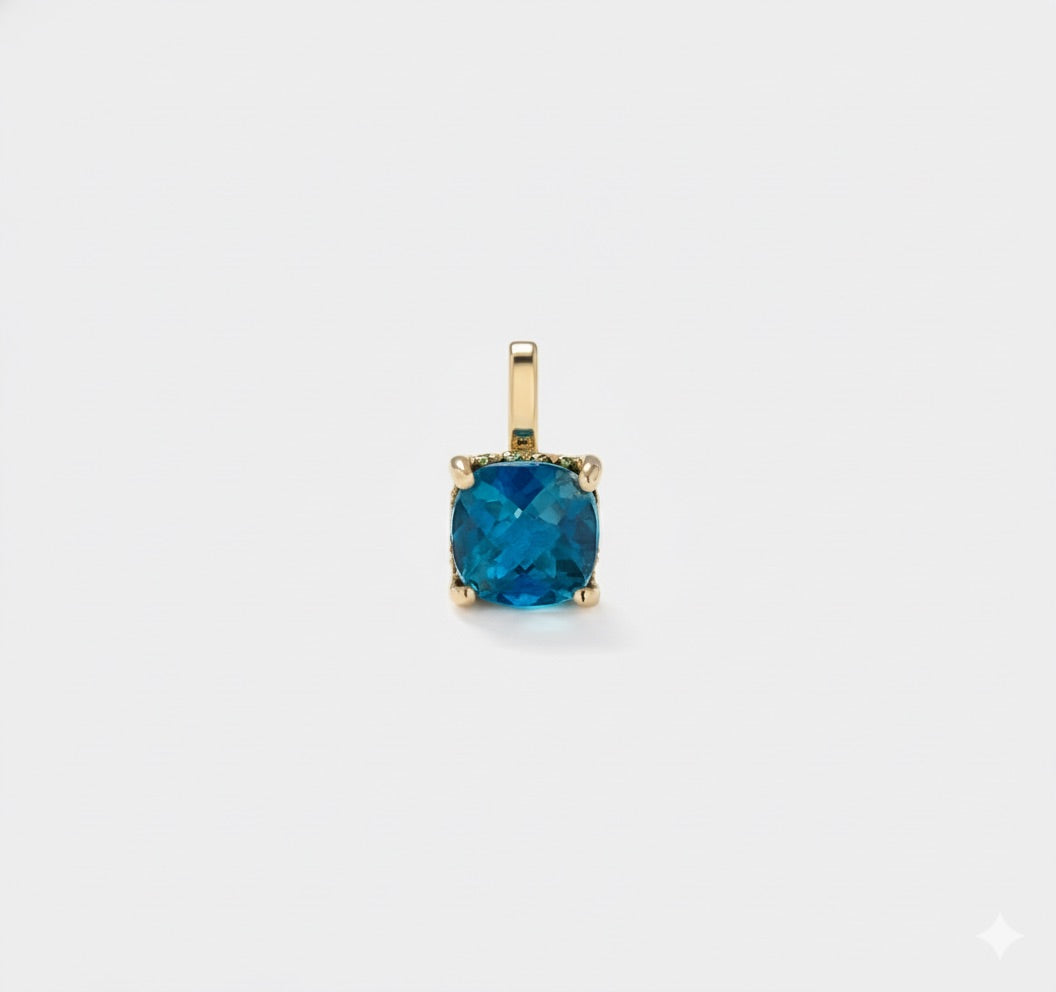Wequassett-Inspired Pendant | 14k London Blue topaz and Lab Grown Green Diamonds