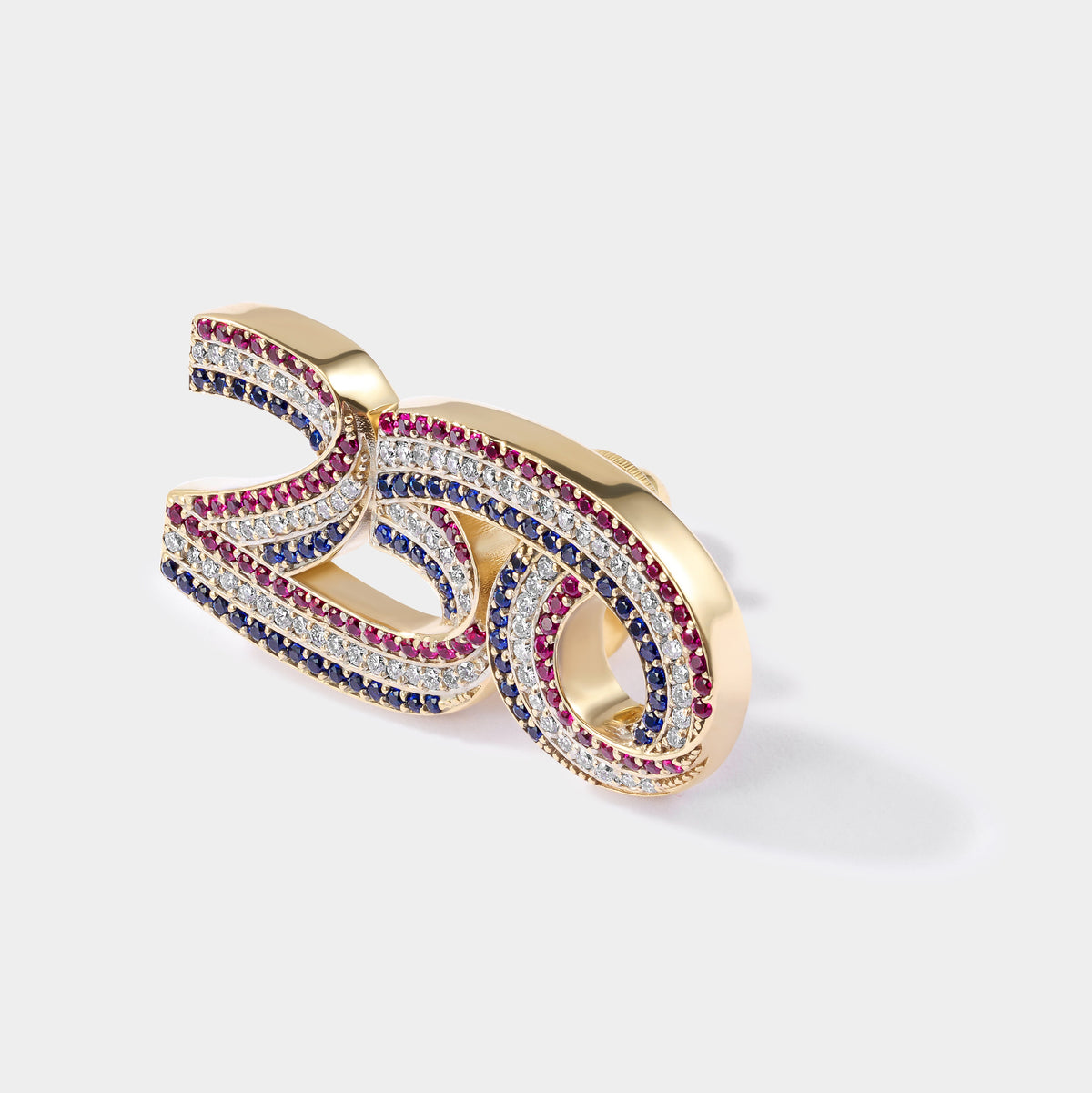 Official America250™ commemorative gold lapel pin featuring patriotic design and anniversary branding for America&