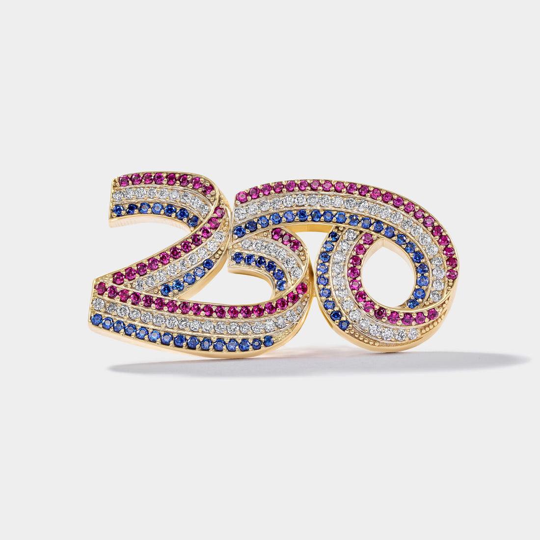 America250 Diamond Commemorative Lapel Pin by Cove Fine Jewelry with rubies, diamonds and sapphires in solid gold