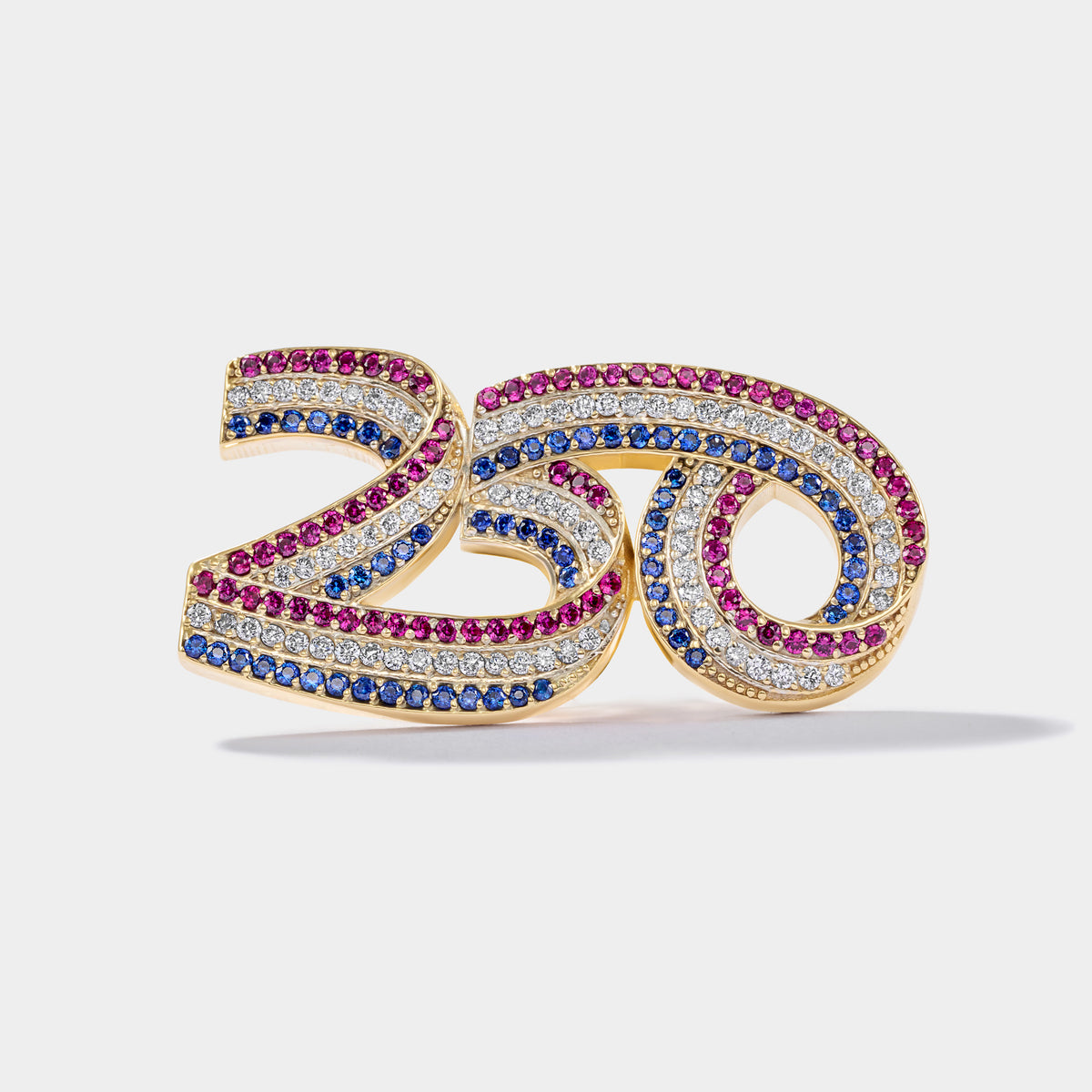 America250 Diamond Commemorative Lapel Pin by Cove Fine Jewelry with rubies, diamonds and sapphires in solid gold